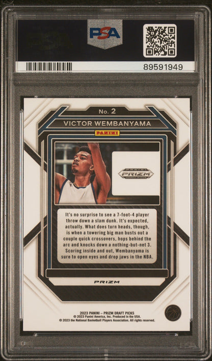 Graded 2023 Panini Prizm Draft Picks Victor Wembanyama #2 Green Rookie RC Basketball Card PSA 10 Gem Mint