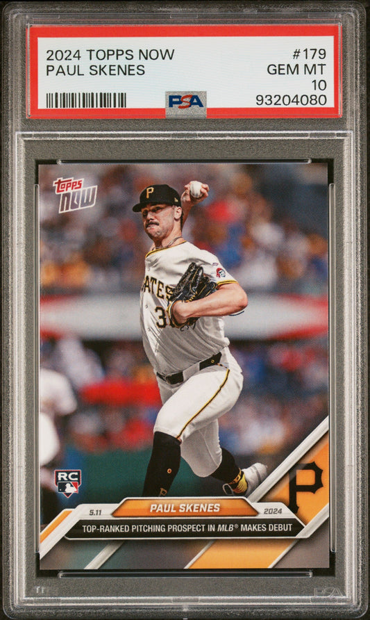 Graded 2024 Topps Now Paul Skenes #179 Major League Debut Rookie RC Baseball Card PSA 10 Gem Mint