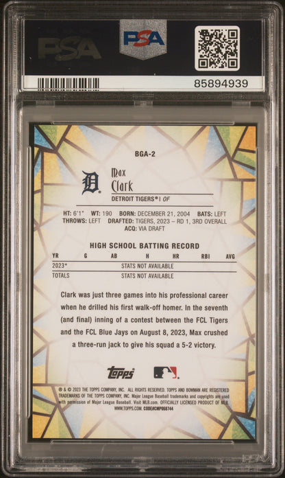 Graded 2023 Topps Bowman Draft Max Clark #BGA2 Glass Rookie RC Baseball Card PSA 10 Gem Mint