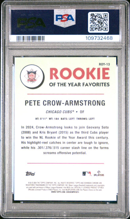 Graded 2024 Topps Bowman Pete Crow Armstrong #ROY13 Rookie of the Year Favorite Rookie RC Baseball Card PSA 10 Gem Mint