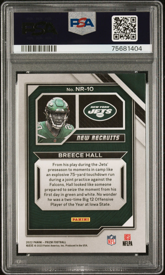 Graded 2022 Panini Prizm Breece Hall #NR10 New Recruits Rookie RC Football Card PSA 10 Gem Mint