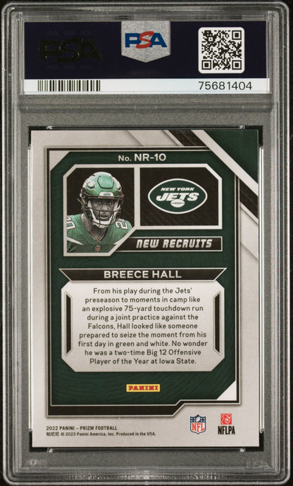Graded 2022 Panini Prizm Breece Hall #NR10 New Recruits Rookie RC Football Card PSA 10 Gem Mint