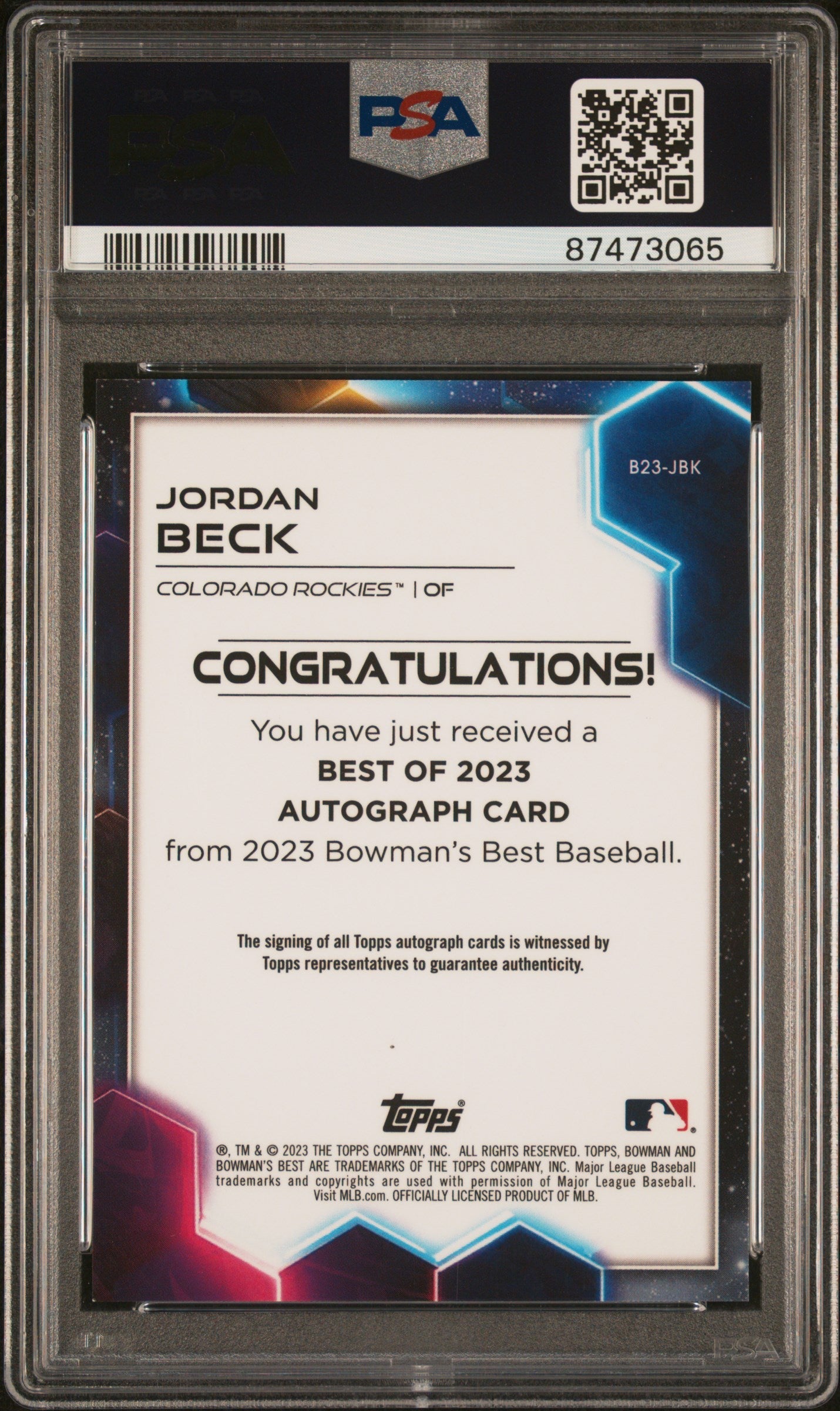 Graded 2023 Topps Bowmans Best Jordan Beck #B23JBK Best of 2023 Autograph Rookie RC Baseball Card PSA 10 Gem Mint