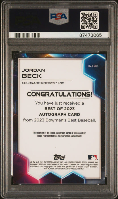 Graded 2023 Topps Bowmans Best Jordan Beck #B23JBK Best of 2023 Autograph Rookie RC Baseball Card PSA 10 Gem Mint