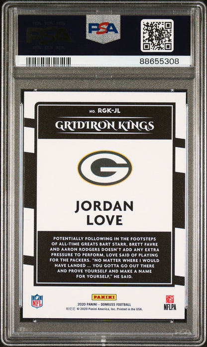 Graded 2020 Panini Donruss Jordan Love #RGKJL Rookie Gridiron Kings Rookie RC Football Card PSA 10 Gem Mint
