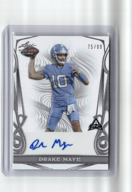 2023 Leaf Trinity Drake Maye #BA-DM1 Autographed #/99 Rookie RC Football Card