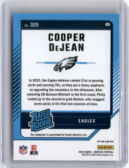 2024 Panini Donruss Optic Prizm Cooper DeJean #305 Auto Rookie RC Football Card