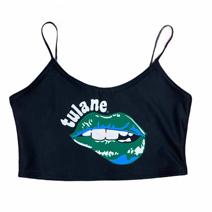 Tulane Lips Black Spaghetti Tank