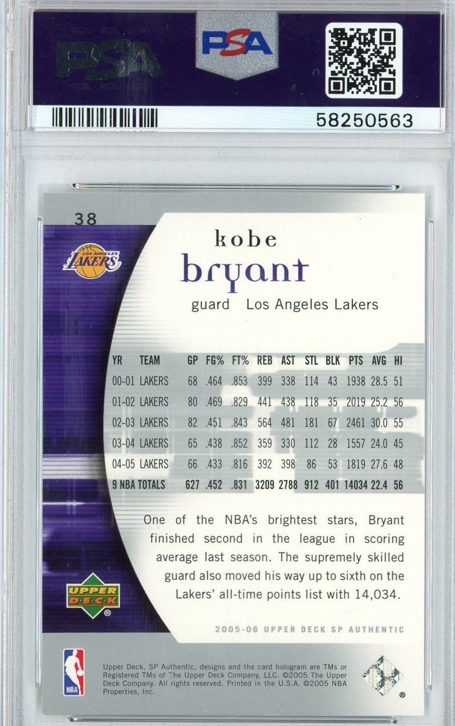Graded 2005 Upper Deck SP Authentic Kobe Bryant #38 Basketball Card PSA 10 Gem Mint