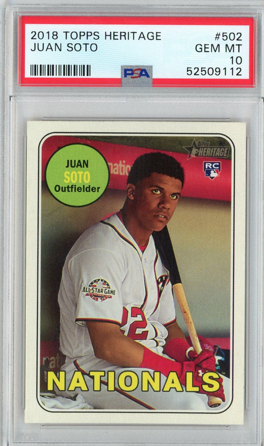 Graded 2018 Topps Heritage Juan Soto #502 Rookie RC Baseball Card PSA 10 Gem Mint