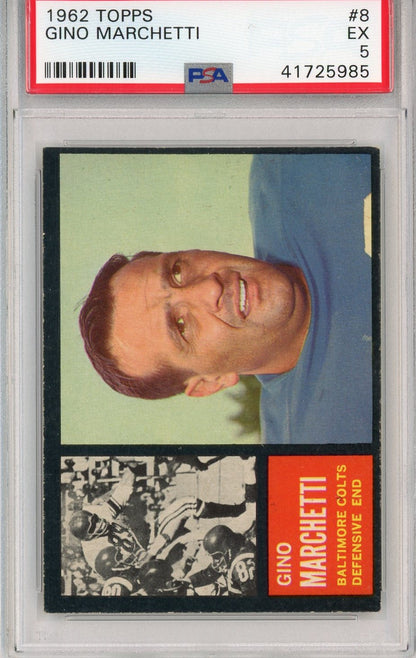 Graded 1962 Topps Gino Marchetti #8 Football Card PSA 5 Excellent