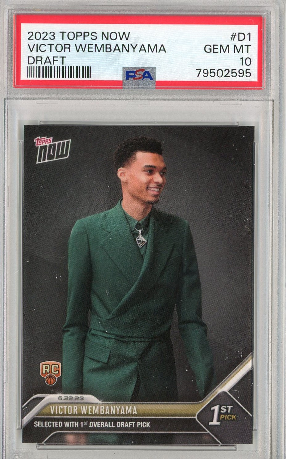 Graded 2023 Topps Now Victor Wembanyama #D1 Draft Rookie RC Basketball Card PSA 10 Gem Mint