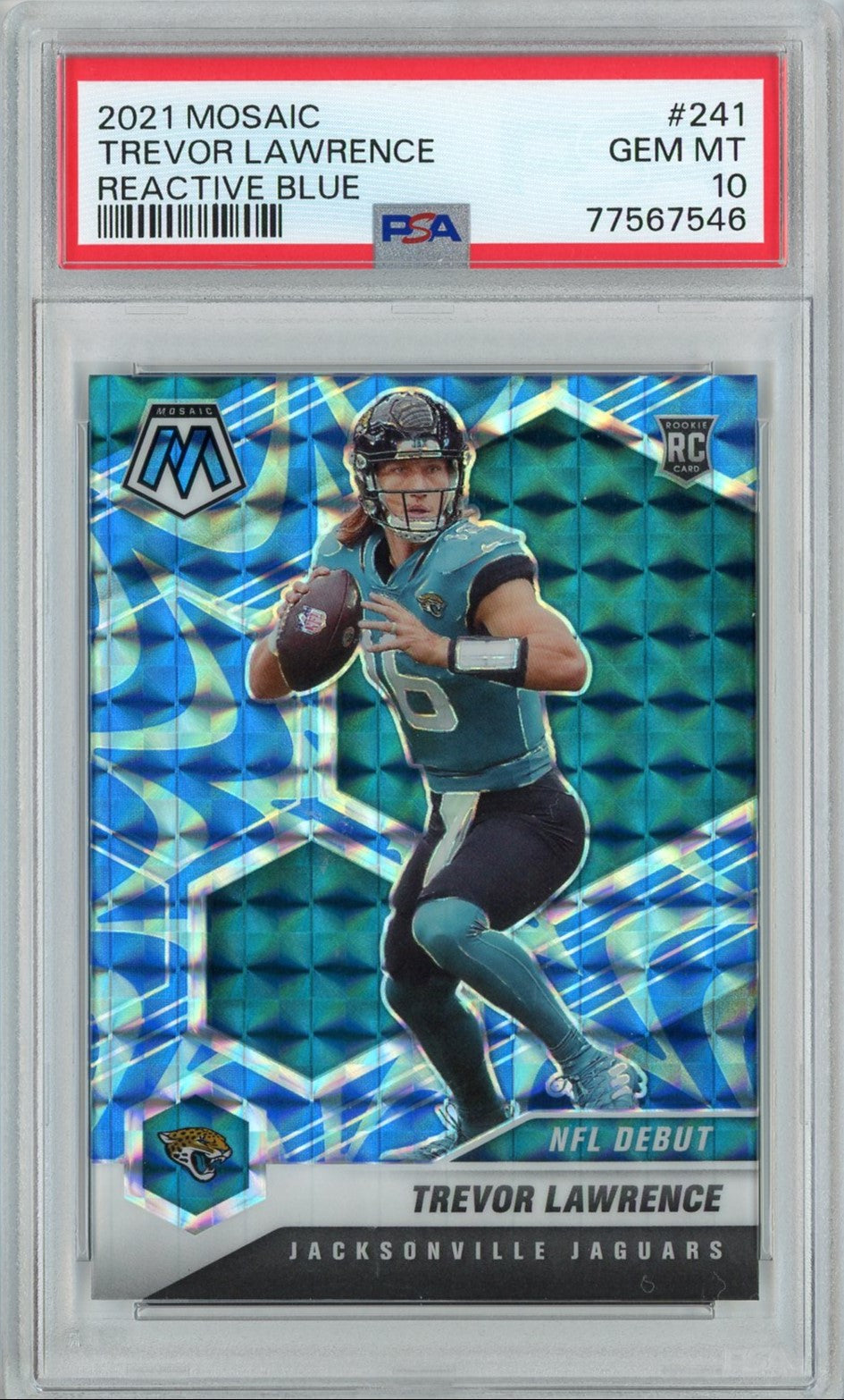 Graded 2021 Panini Mosaic Trevor Lawrence #241 Reactive Blue Rookie RC Football Card PSA 10 Gem Mint