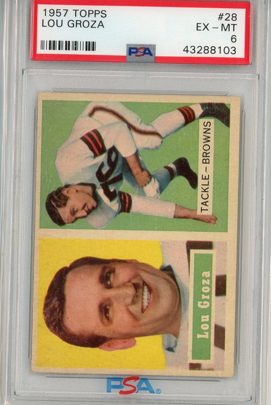 Graded 1957 Topps Lou Groza #28 Football Card PSA 6 EX-MT