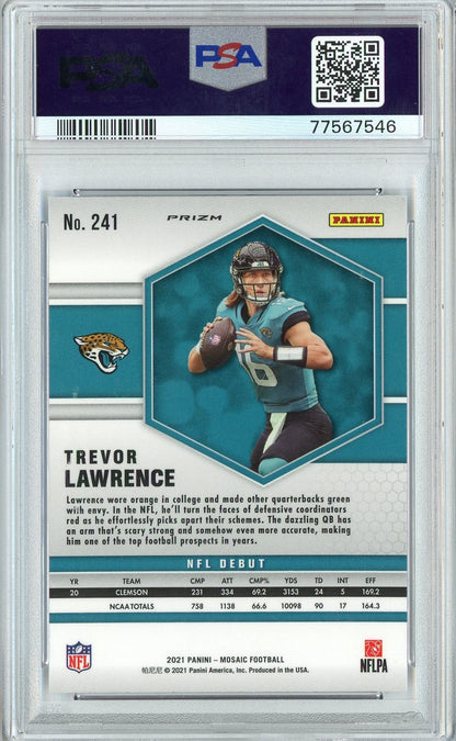 Graded 2021 Panini Mosaic Trevor Lawrence #241 Reactive Blue Rookie RC Football Card PSA 10 Gem Mint