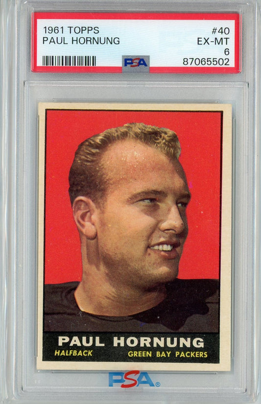 Graded 1961 Topps Paul Hornung #40 Football Card PSA 6 EX-MT