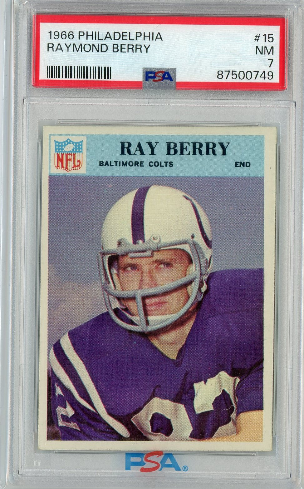 Graded 1966 Philadelphia Raymond Ray Berry #15 Football Card PSA 7 Near Mint