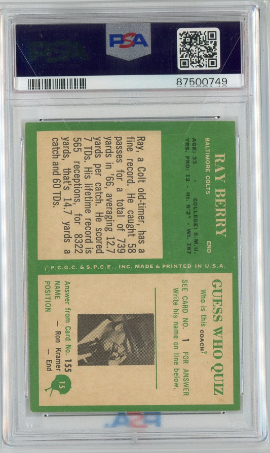 Graded 1966 Philadelphia Raymond Ray Berry #15 Football Card PSA 7 Near Mint