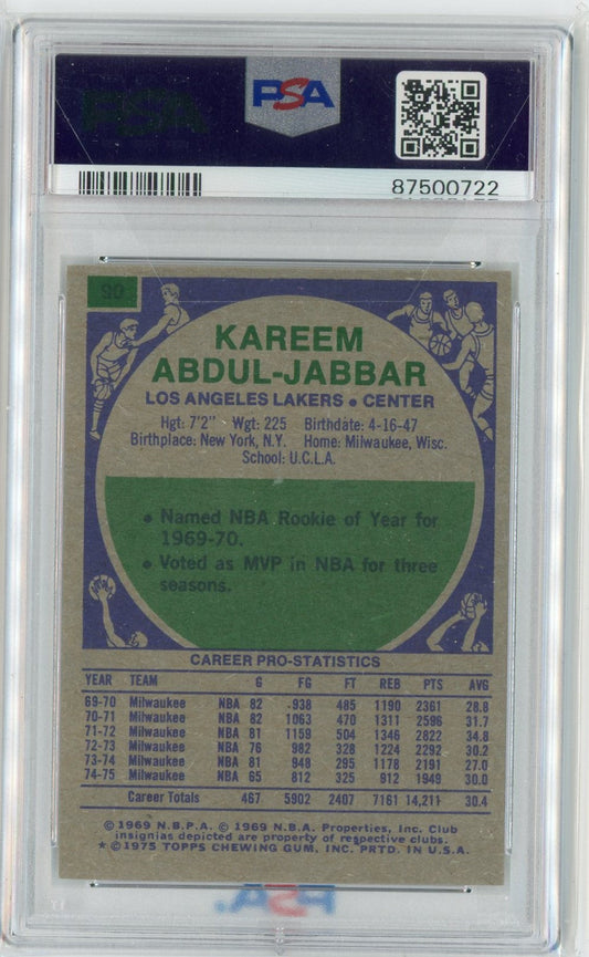 Graded 1975 Topps Kareem Abdul-Jabbar #90 Basketball Card PSA 5