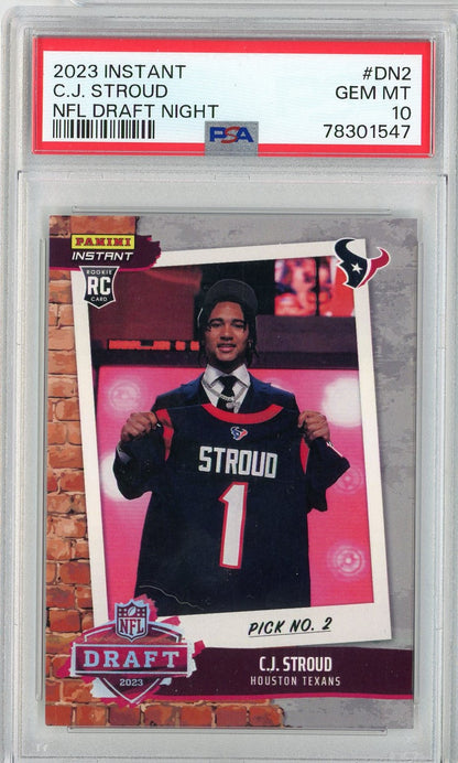 Graded 2023 Panini Instant CJ Stroud #DN2 NFL DRAFT NIGHT Rookie RC Football Card PSA 10 Gem Mint