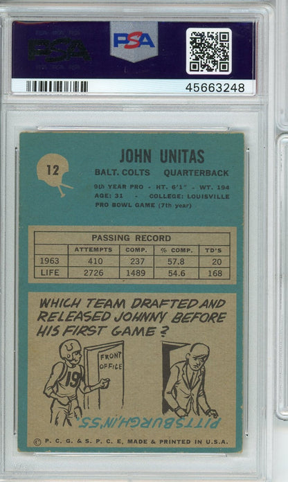 Graded 1964 Philadelphia John Johnny Unitas #12 Football Card PSA 4.5 VG-EX+