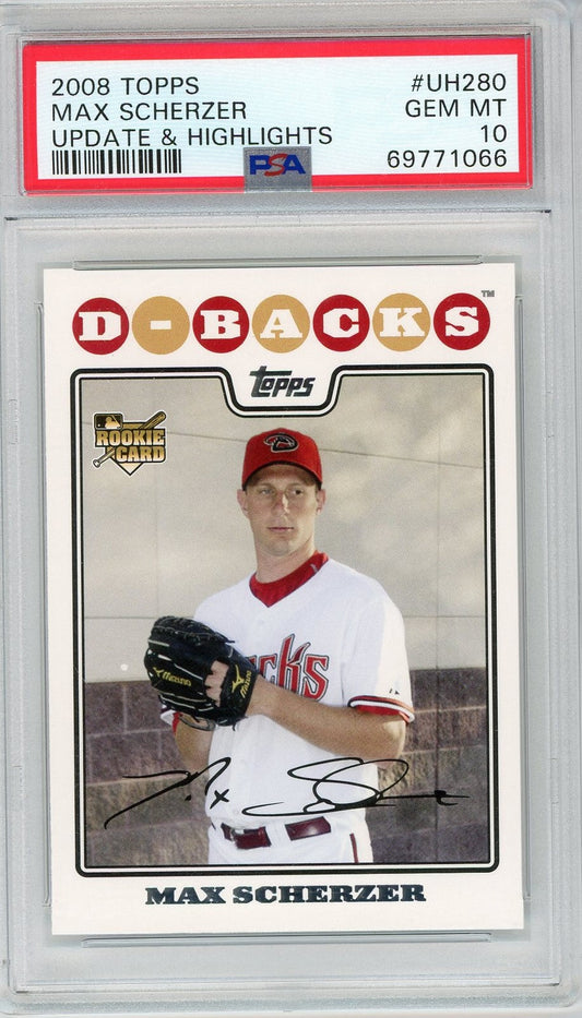 Graded 2008 Topps Update & Highlights Max Scherzer #UH280 Rookie RC Baseball Card PSA 10 Mint