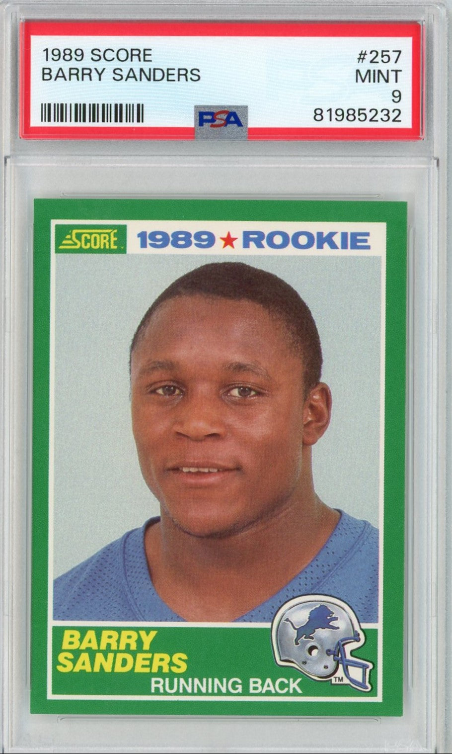 Graded 1989 Score Barry Sanders #257 Rookie RC Football Card PSA 9 Mint