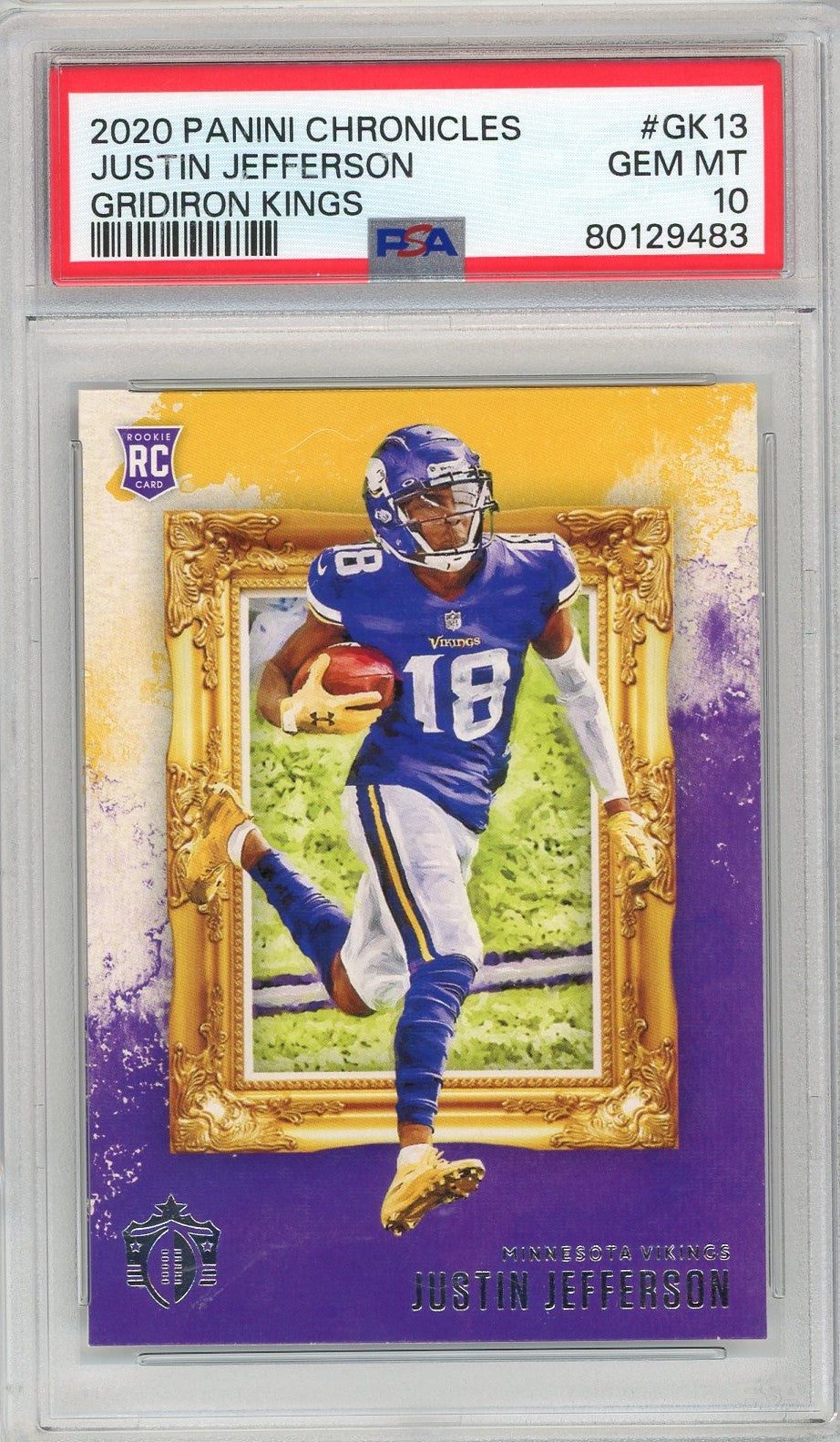 Graded 2020 Panini Chronicles Justin Jefferson #GK13 Gridiron Kings Rookie RC Football Card PSA 10 Gem Mint
