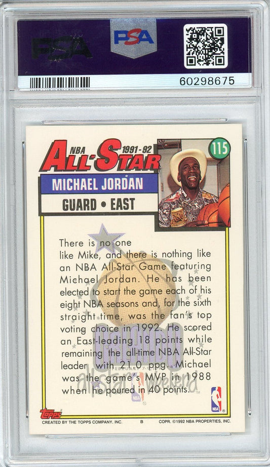 Graded 1992 Topps Michael Jordan #115 Basketball Card PSA 10 Gem Mint
