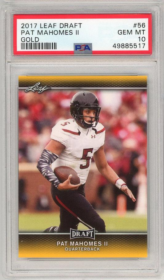 Graded 2017 Leaf Draft Patrick Mahomes II Gold #56 Rookie RC Football Card PSA 10 Gem Mint