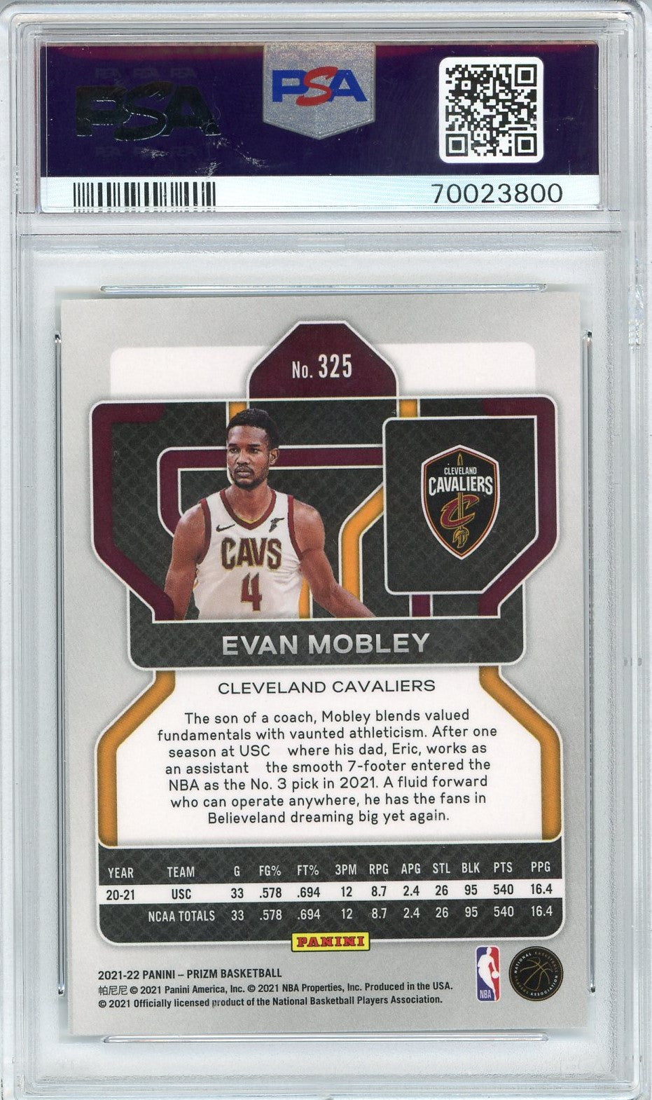 Graded 2021 Panini Prizm Evan Mobley #325 Rookie RC Basketball Card PSA 10 Gem Mint