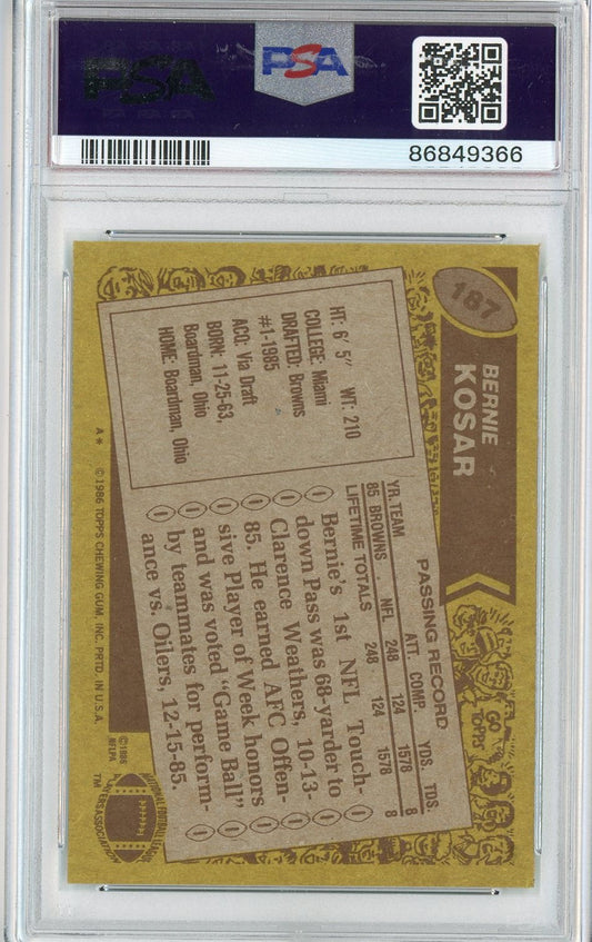 Graded 1986 Topps Bernie Kosar #187 Rookie RC Football Card PSA 8 NM-MT