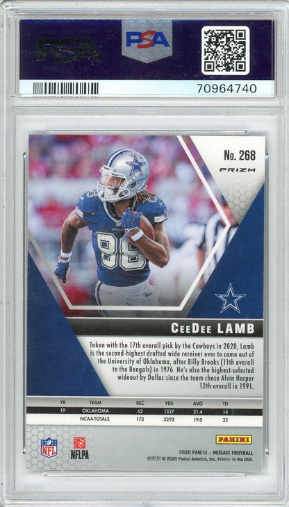 Graded 2020 Panini Mosaic CeeDee Lamb #268 Red Mosaic Rookie RC Football Card PSA 10 Gem Mint