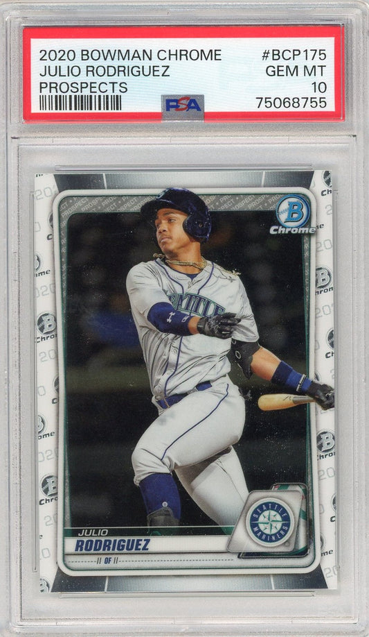 Graded 2020 Topps Bowman Chrome Julio Rodriguez #BCP175 Prospects RC Baseball Card PSA 10 Gem Mint