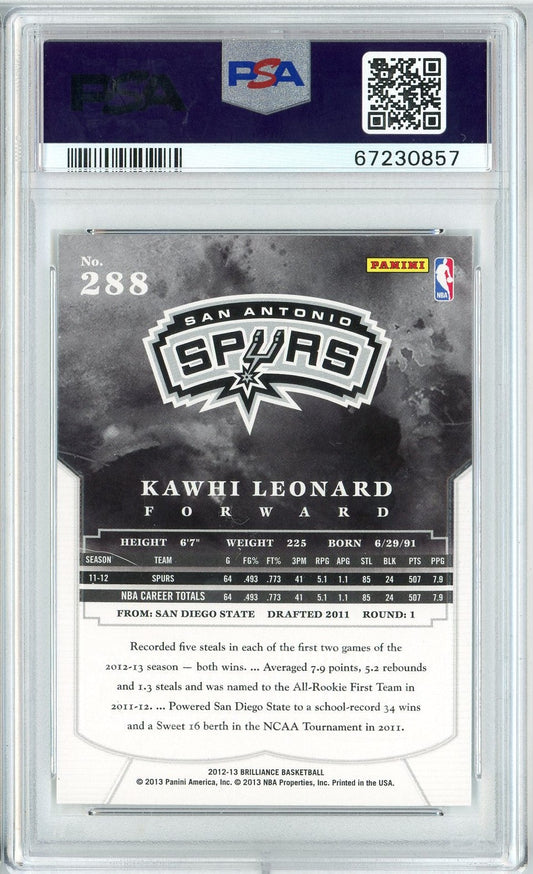 Graded 2012 Panini Brilliance Kawhi Leonard #288 RC Basketball Card PSA 10 Gem Mint