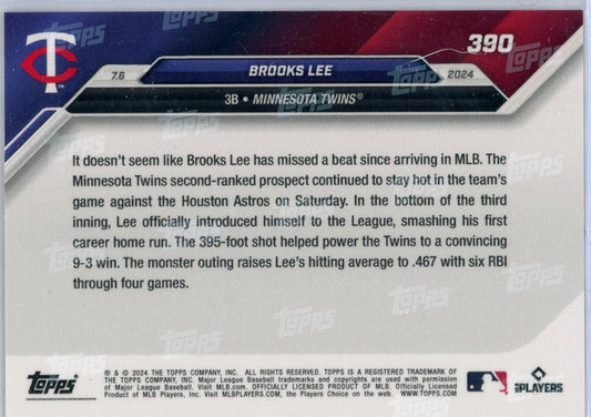 2024 Topps Now Brooks Lee #390 Blue #/49 Minnesota Twins Rookie RC Baseball Card