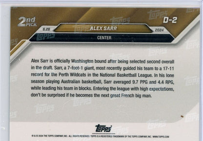 2024 Topps Now Alex Sarr #D2 Orange #/5 Rookie RC Basketball Card