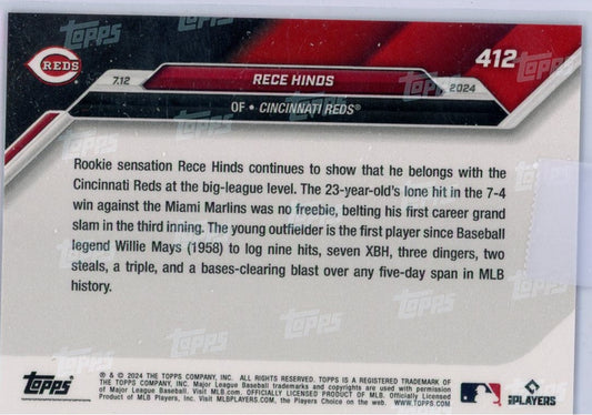 2024 Topps Now Rece Hinds #412 Blue #/49 Rookie RC Baseball Card
