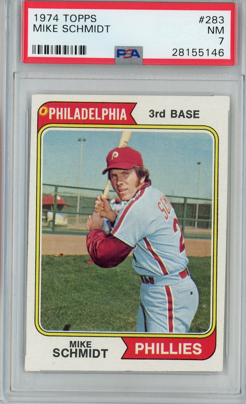 Graded 1974 Topps Mike Schmidt #283 2nd Year Baseball Card PSA 7 NM