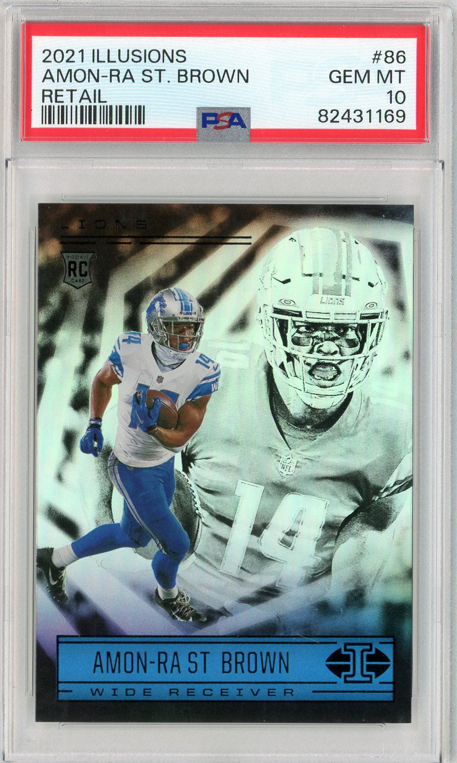 Graded 2021 Panini Illusions Amon-Ra St. Brown #86 Retail Rookie RC Football Card PSA 10 Gem Mint