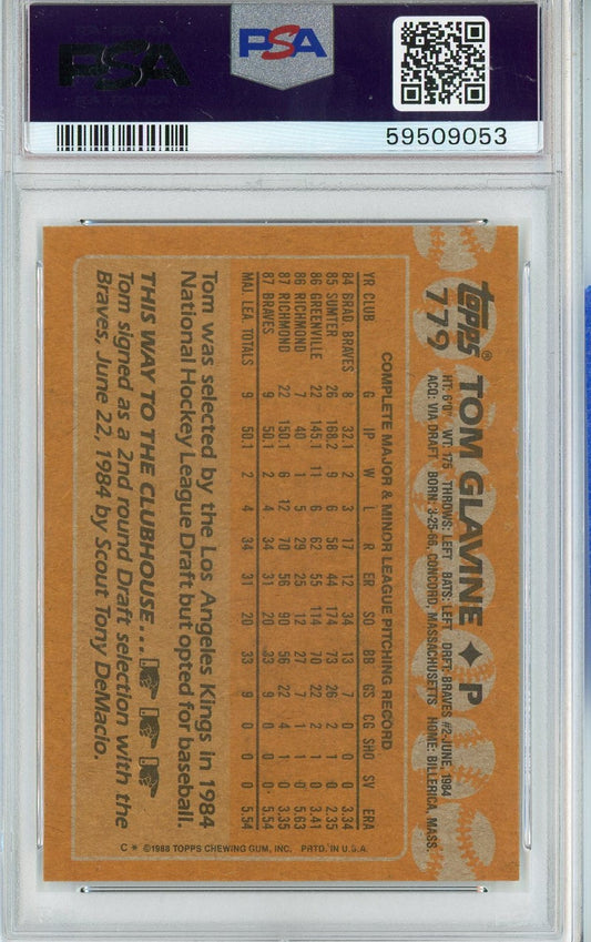 Graded 1988 Topps Tom Glavine #779 Rookie RC Baseball Card PSA 9 Mint