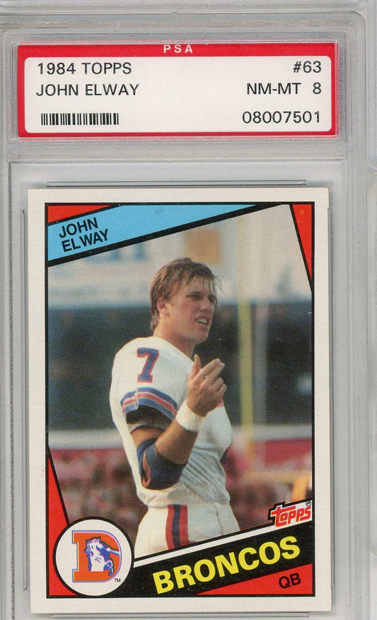 Graded 1984 Topps John Elway #63 Rookie RC Football Card PSA 8 NM-MT