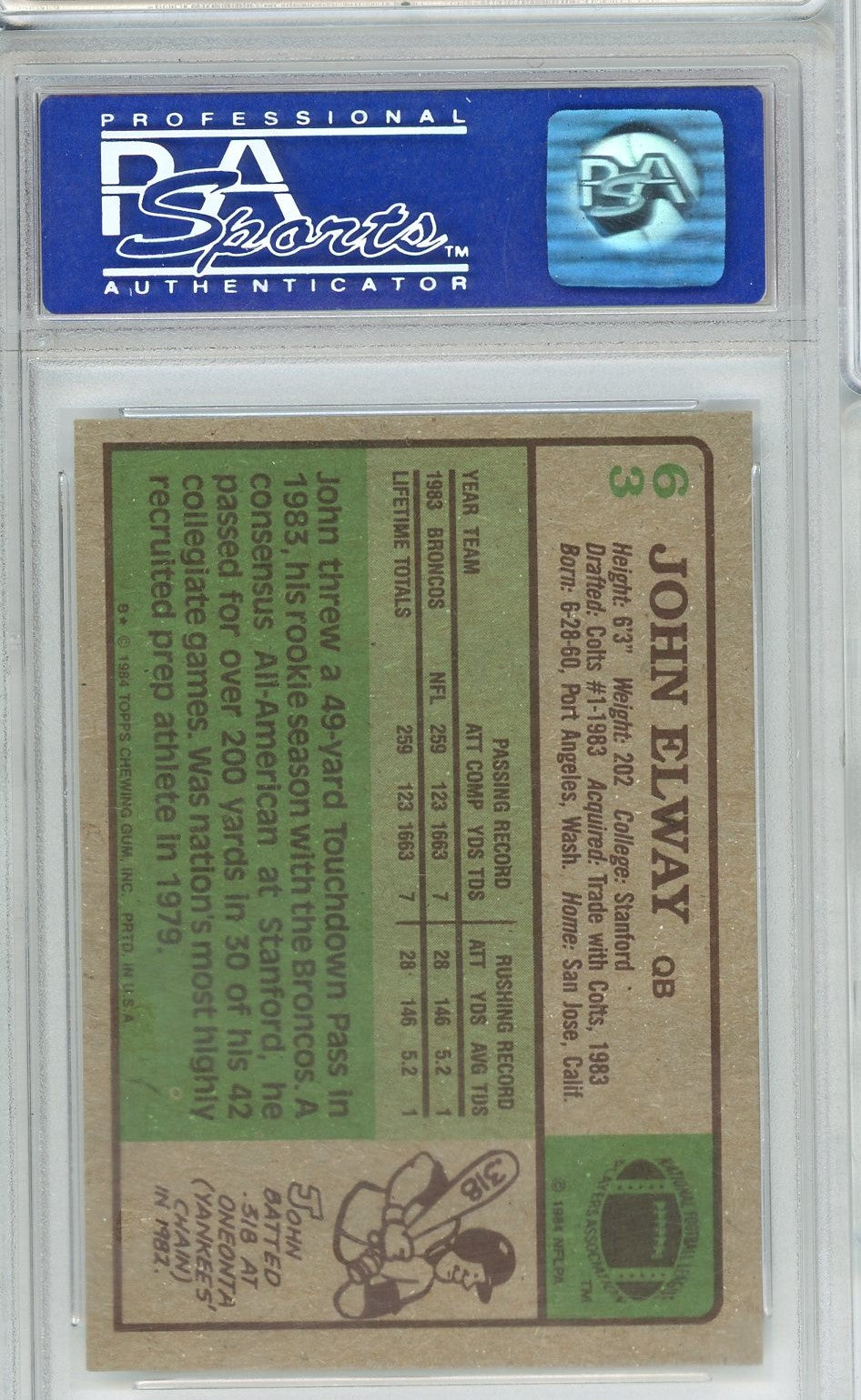 Graded 1984 Topps John Elway #63 Rookie RC Football Card PSA 8 NM-MT