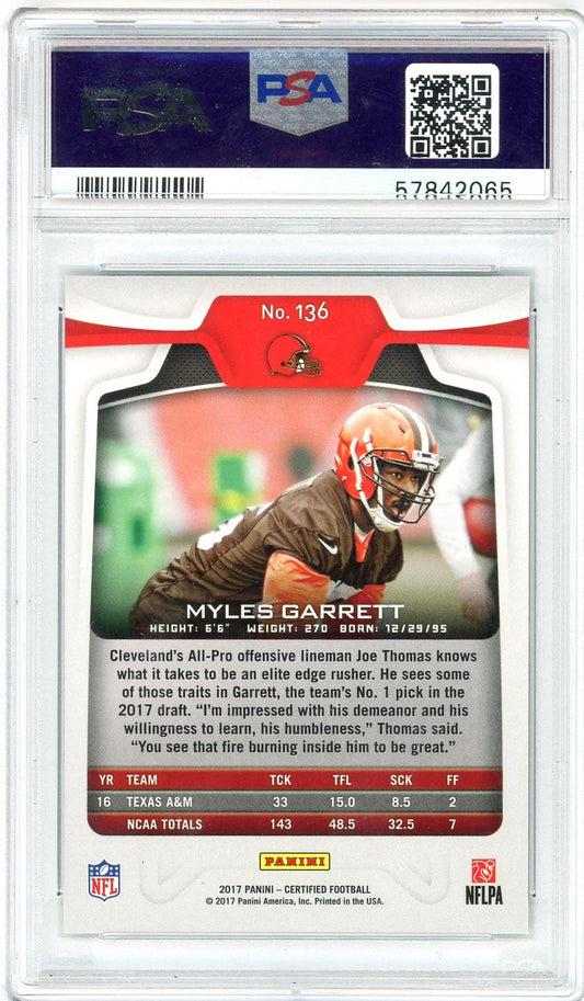 Graded 2017 Panini Certified Myles Garrett #136 Rookie RC Football Card PSA 10 Gem Mint