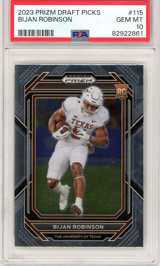 Graded 2023 Panini Prizm Draft Picks Bijan Robinson #115 Rookie RC Football Card PSA 10 Gem Mint
