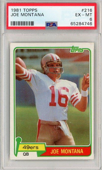 Graded 1981 Topps Joe Montana #216 Rookie RC Football Card PSA 6 EX-MT