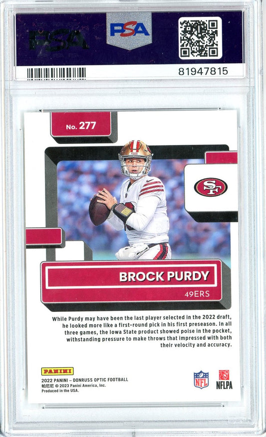 Graded 2022 Panini Donruss Optic Brock Purdy #277 Rookie RC Football Card PSA 10 Gem Mint