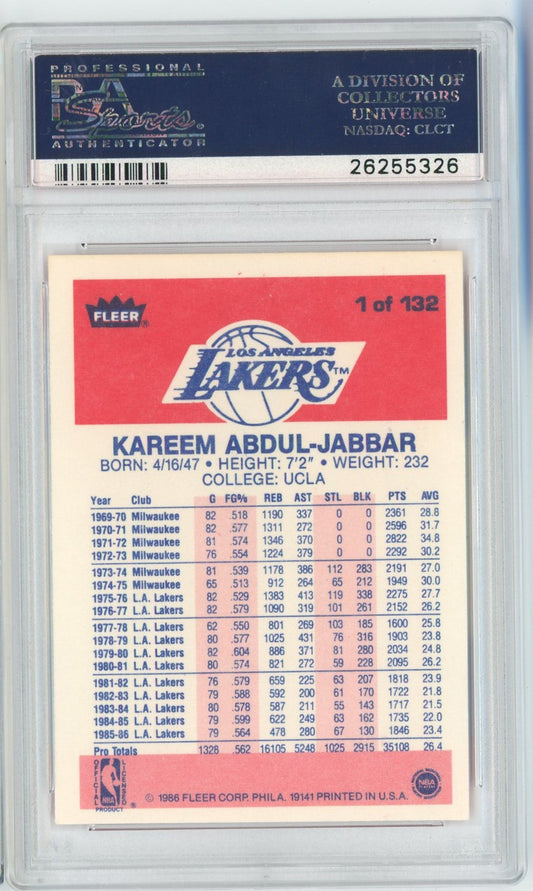 Graded 1986 Fleer Kareem Abdul-Jabbar #1 Basketball Card PSA 8 NM-MT