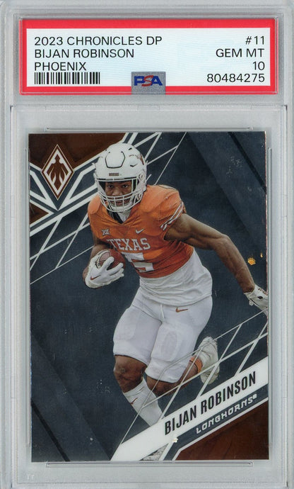 Graded 2023 Panini Chronicles DP Bijan Robinson #11 Phoenix Rookie RC Football Card PSA 10 Gem Mint