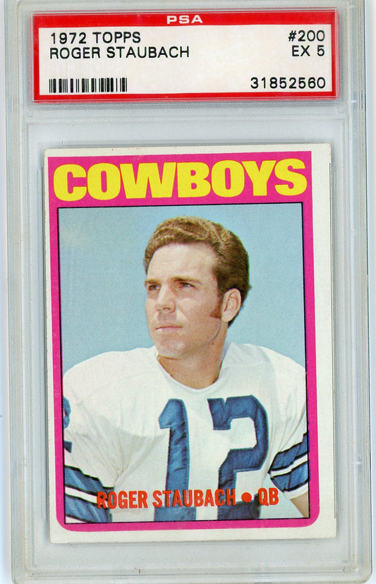 Graded 1972 Topps Roger Staubach #200 Rookie RC Football Card PSA 5 Excellent